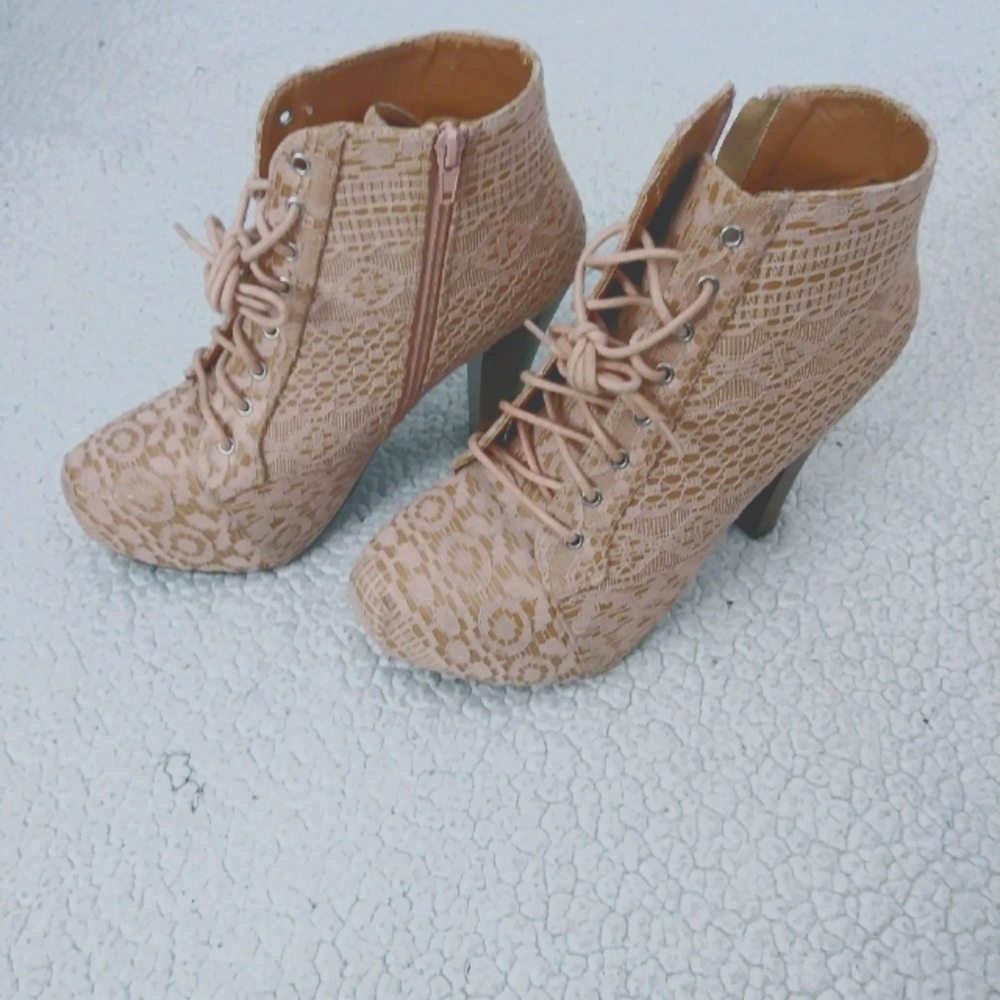 Pink Lace Ankle Boots